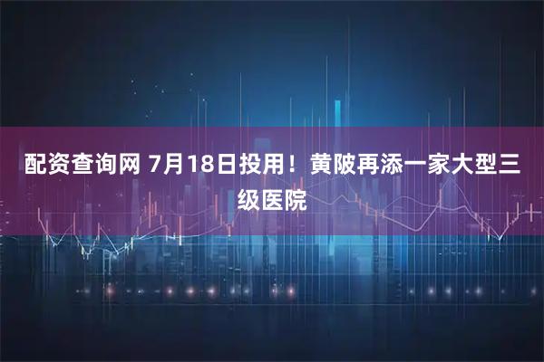 配资查询网 7月18日投用!黄陂再添一家大型三级医院