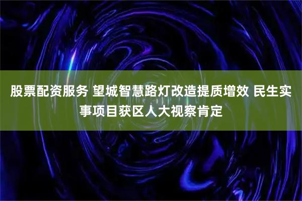 股票配资服务 望城智慧路灯改造提质增效 民生实事项目获区人大视察肯定